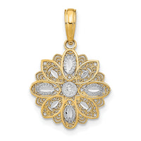14K w/Rhodium and D/C  Filigree Flower Charm-K9509