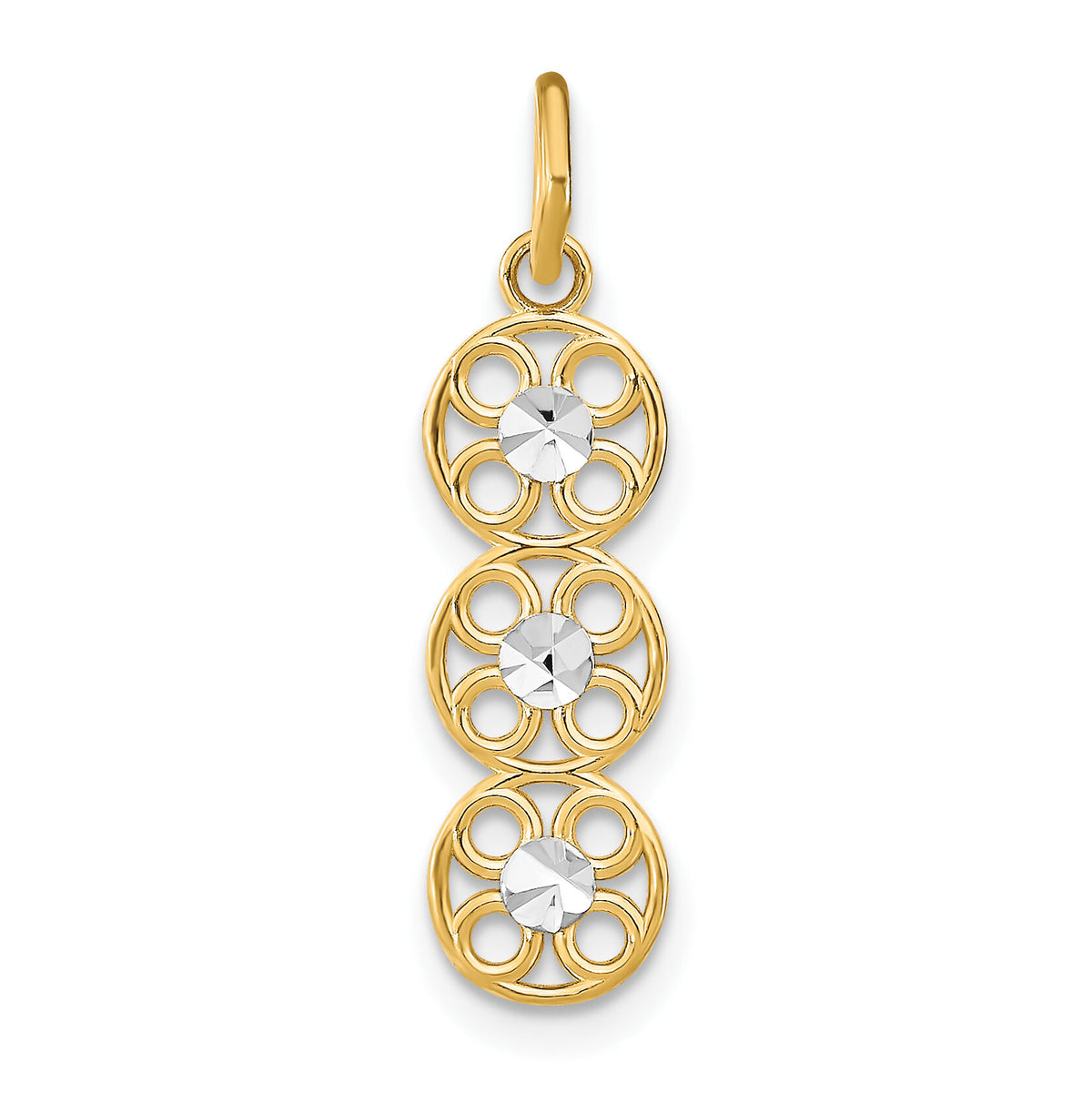 14K w/Rhodium and D/C 3 Circle Charm-K9511