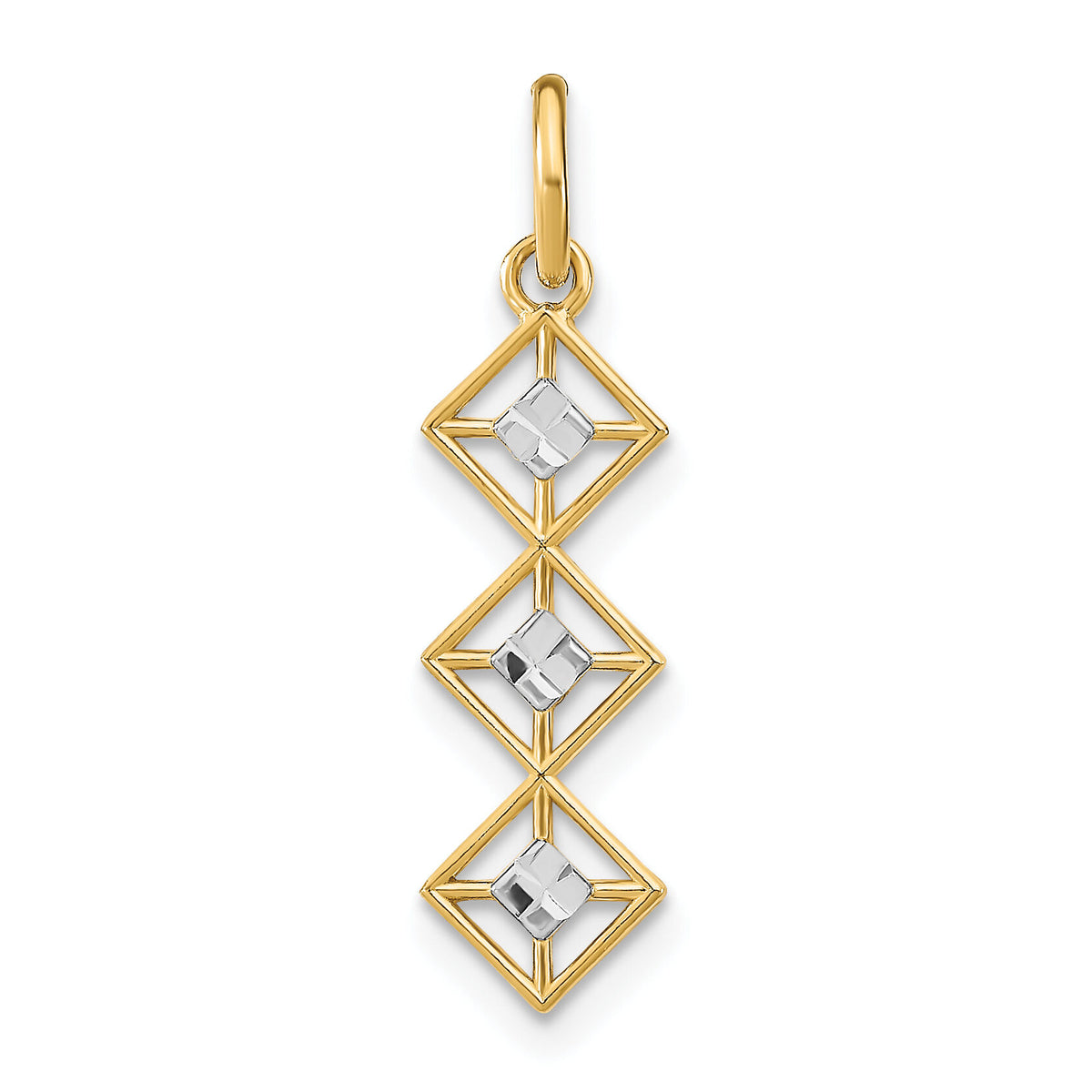 14K w/Rhodium and D/C 3 Diamond Shapes Charm-K9512