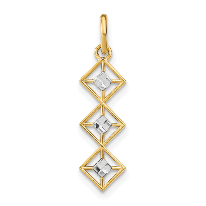 14K w/Rhodium and D/C 3 Diamond Shapes Charm-K9512