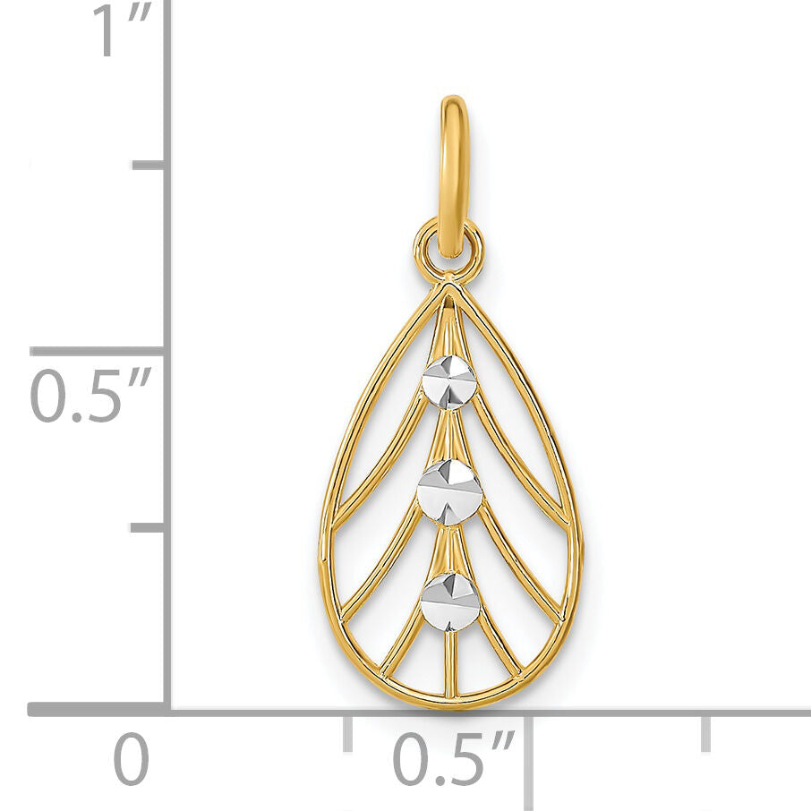 14K w/Rhodium D/C Small Teardrop Charm-K9516
