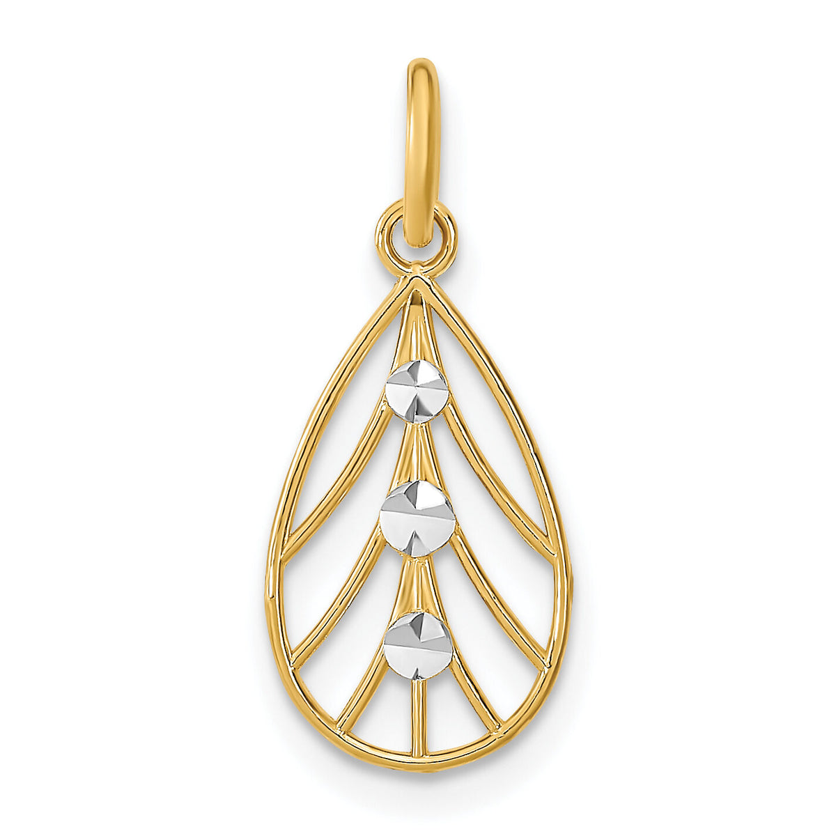 14K w/Rhodium D/C Small Teardrop Charm-K9516