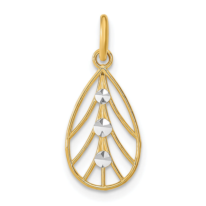 14K w/Rhodium D/C Small Teardrop Charm-K9516