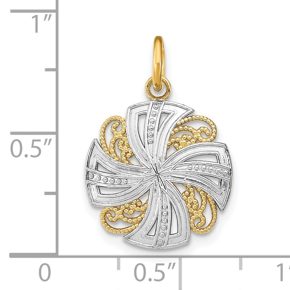 14K w/Rhodium Pinwheel Medallion Charm-K9517