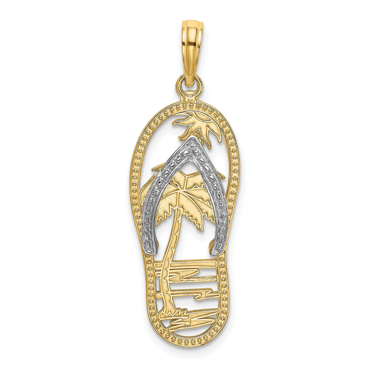 14K w/Rhodium Palm Tree Flip-Flop Charm-K9518