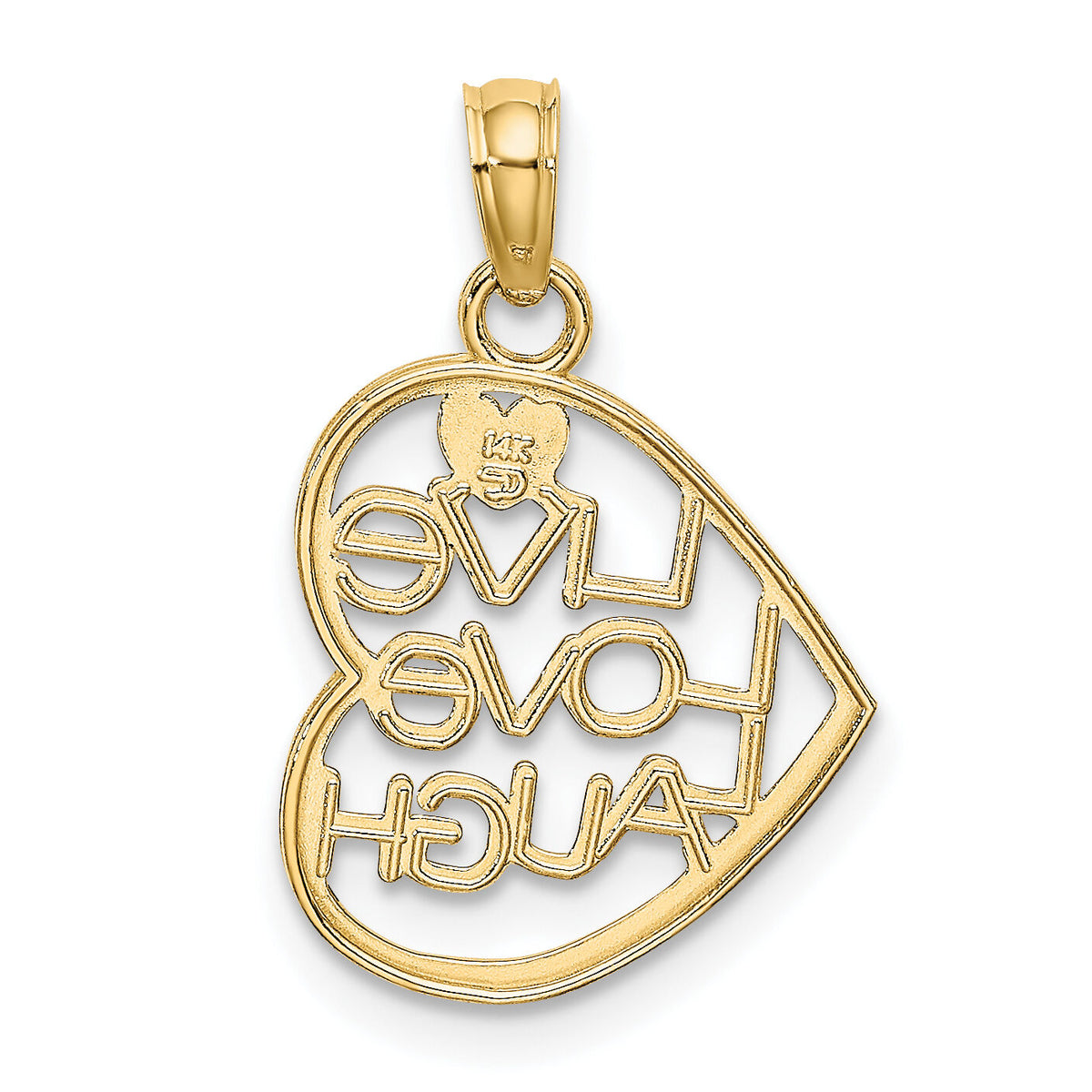 14k and Rhodium LIVE LOVE LAUGH In Heart Charm-K9521