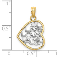 14k and Rhodium LIVE LOVE LAUGH In Heart Charm-K9521