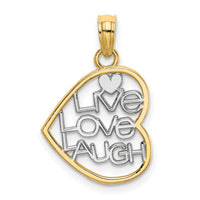 14k and Rhodium LIVE LOVE LAUGH In Heart Charm-K9521