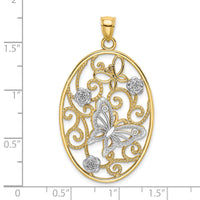 14k Two-Tone w/Rhodium Butterfly and Flowers in Oval Frame Charm-K9523