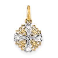 14K w/Rhodium Cut-Out Heart Edge Flower Charm-K9527