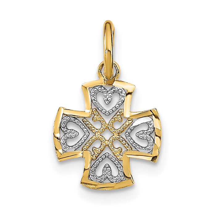 14K w/Rhodium and D/C Hearts In Cross Charm-K9529