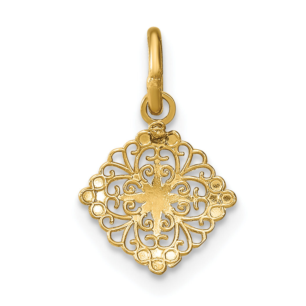 14K w/Rhodium D/C Mini Filigree Medallion Charm-K9530