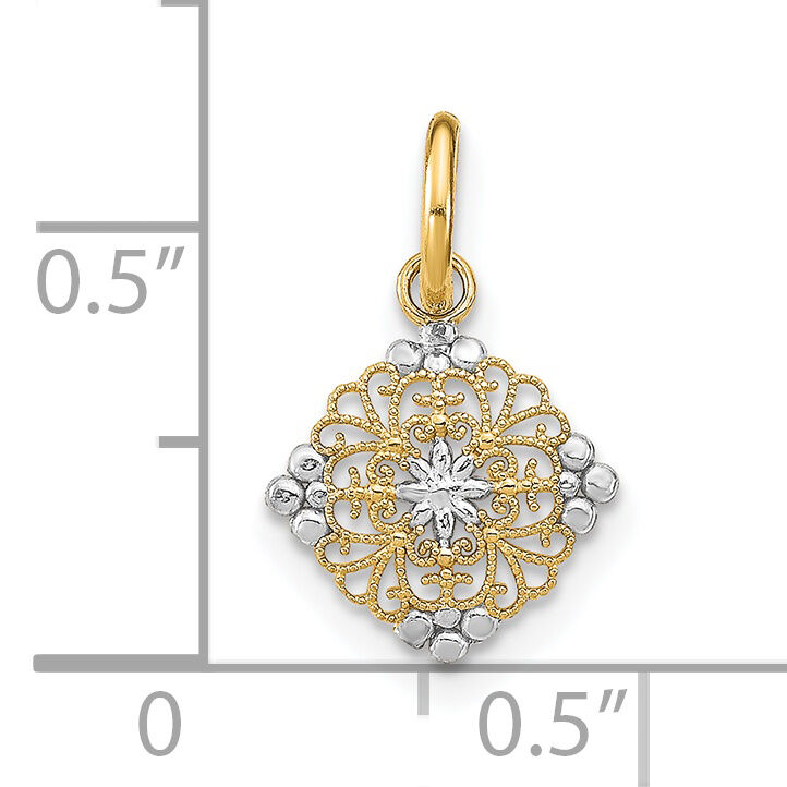 14K w/Rhodium D/C Mini Filigree Medallion Charm-K9530