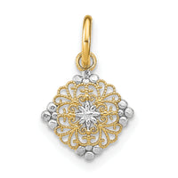 14K w/Rhodium D/C Mini Filigree Medallion Charm-K9530