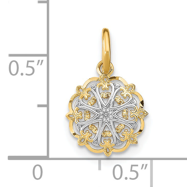 14K w/Rhodium Filigree Hearts Charm-K9531
