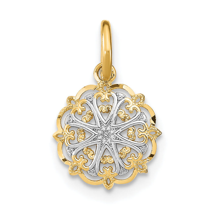 14K w/Rhodium Filigree Hearts Charm-K9531