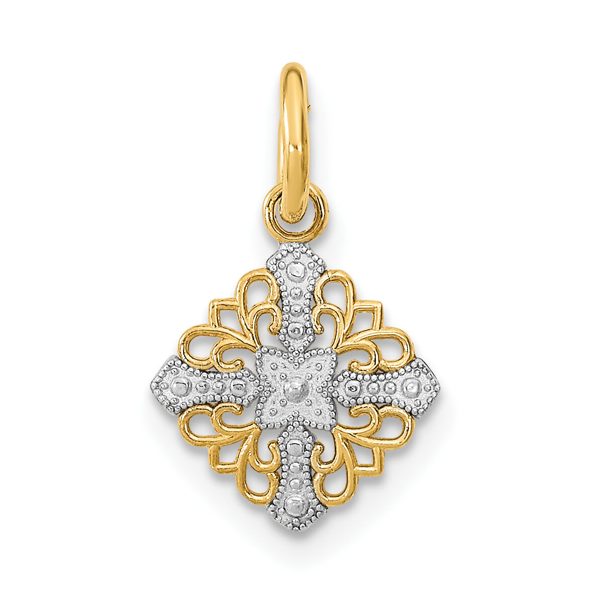 14K w/Rhodium Mini Cross Medallion Charm-K9532