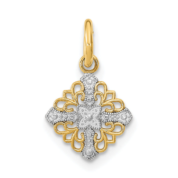 14K w/Rhodium Mini Cross Medallion Charm-K9532