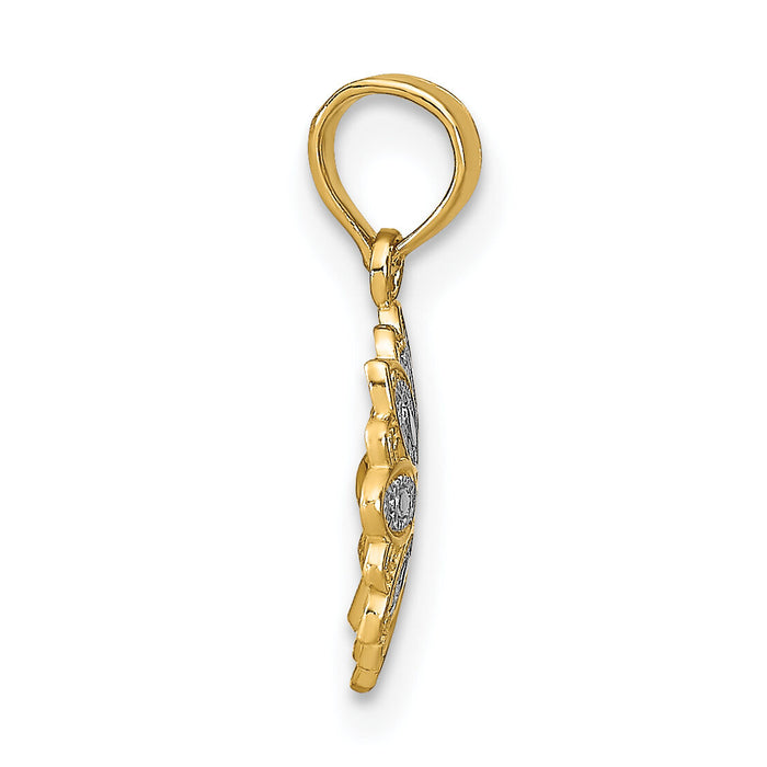 14K w/Rhodium and D/C Mini Filigree Flower Charm-K9533