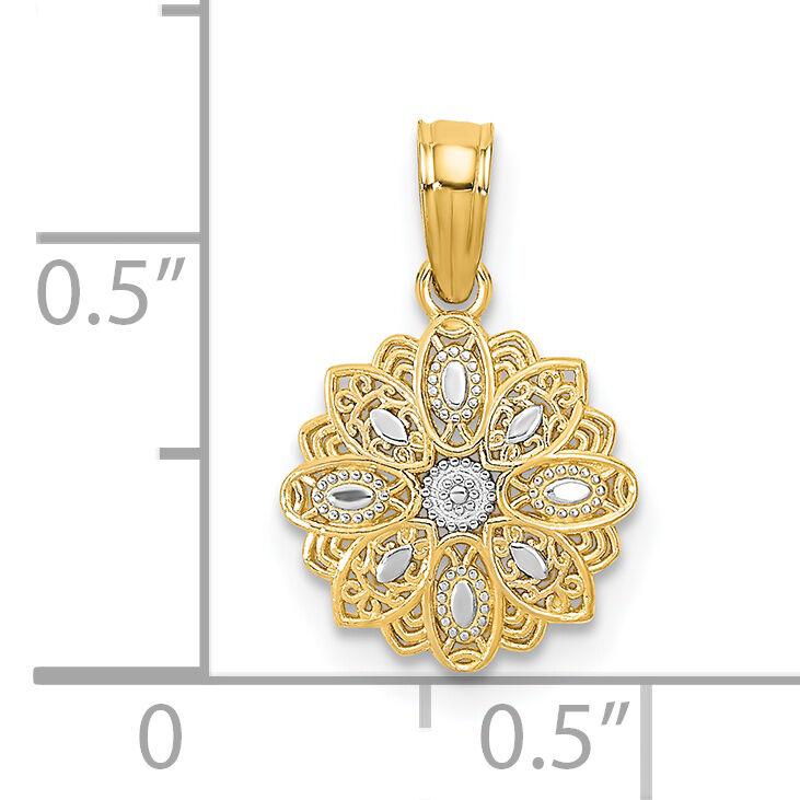 14K w/Rhodium and D/C Mini Filigree Flower Charm-K9533
