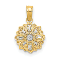 14K w/Rhodium and D/C Mini Filigree Flower Charm-K9533