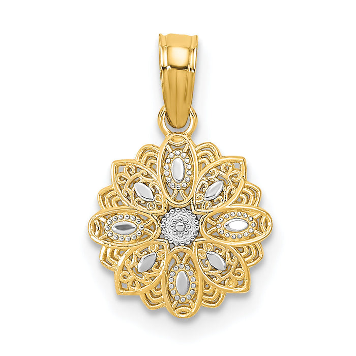 14K w/Rhodium and D/C Mini Filigree Flower Charm-K9533