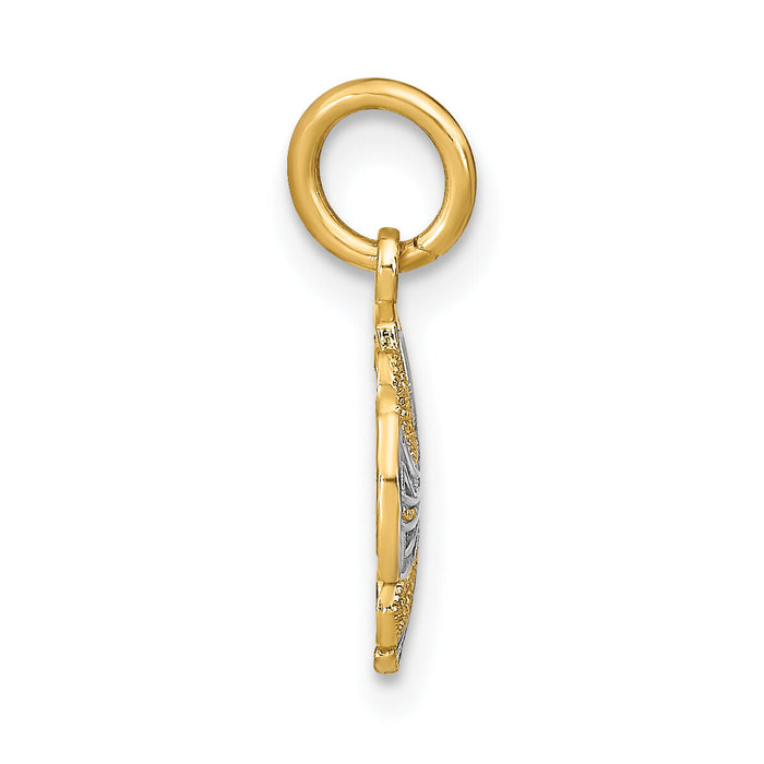 14K w/Rhodium and D/C Mini Pinwheel Medallion Charm-K9534