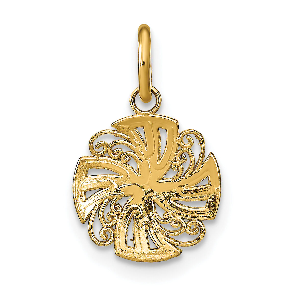 14K w/Rhodium and D/C Mini Pinwheel Medallion Charm-K9534