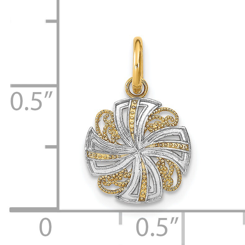 14K w/Rhodium and D/C Mini Pinwheel Medallion Charm-K9534