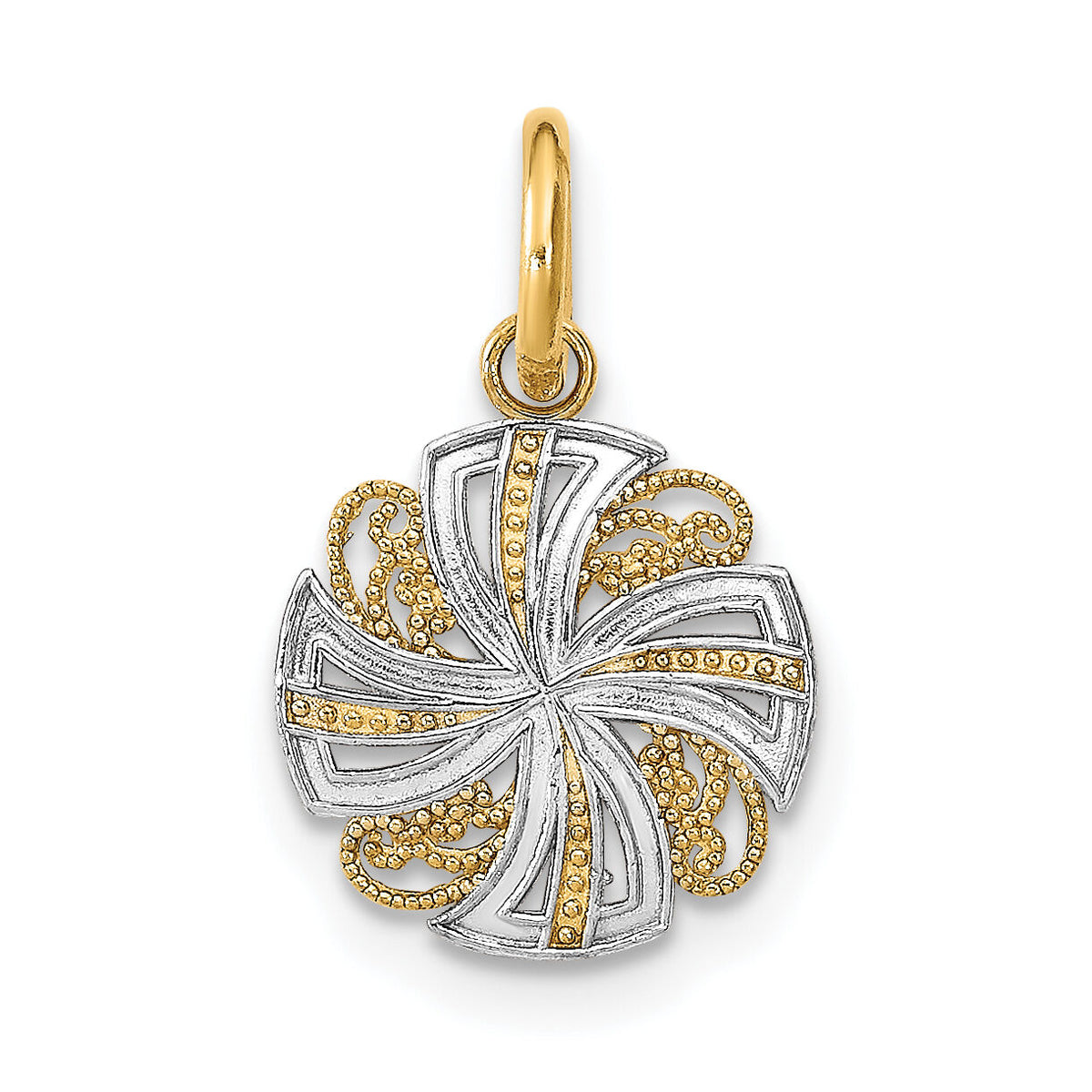 14K w/Rhodium and D/C Mini Pinwheel Medallion Charm-K9534