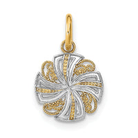 14K w/Rhodium and D/C Mini Pinwheel Medallion Charm-K9534