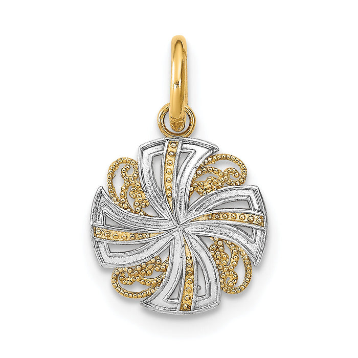14K w/Rhodium and D/C Mini Pinwheel Medallion Charm-K9534