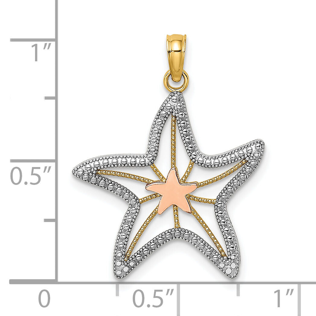 14K Two-Tone W/ White Rhodium Cut-Out Small Starfish Charm-K9537
