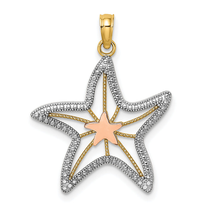 14K Two-Tone W/ White Rhodium Cut-Out Small Starfish Charm-K9537