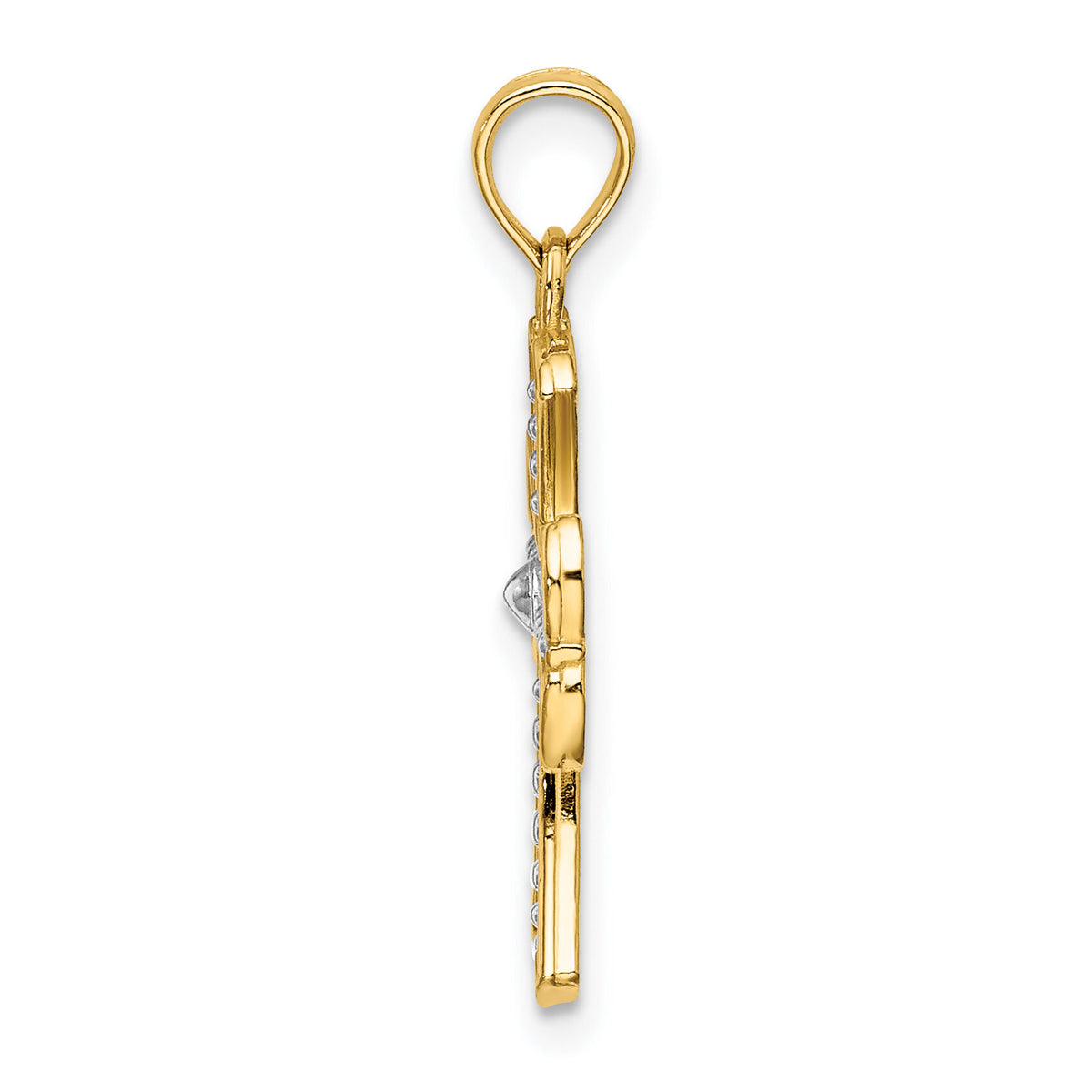 14K W/ Rhodium Textured Cross Charm-K9538