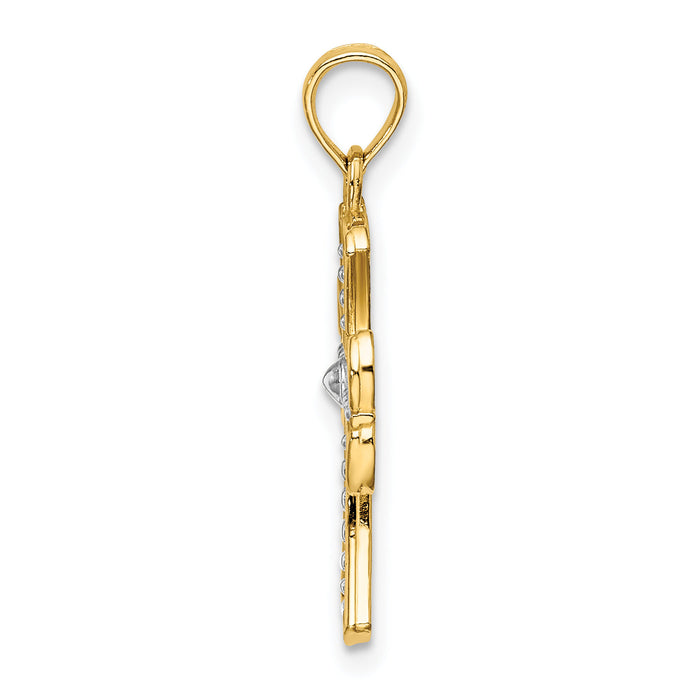 14K W/ Rhodium Textured Cross Charm-K9538