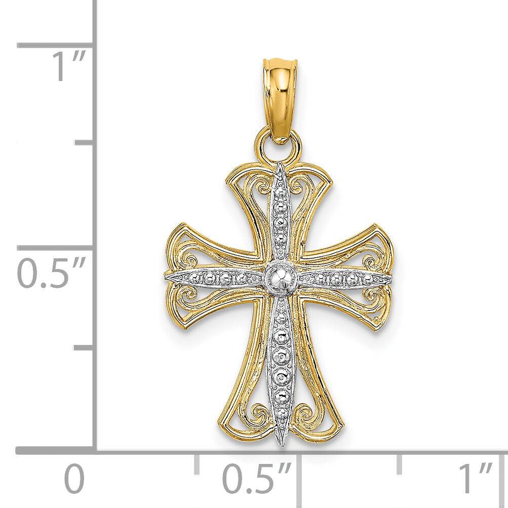 14K W/ Rhodium Textured Cross Charm-K9538