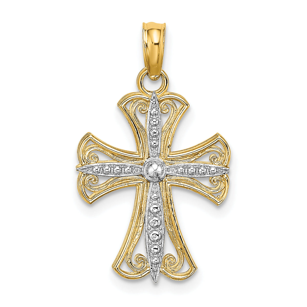 14K W/ Rhodium Textured Cross Charm-K9538