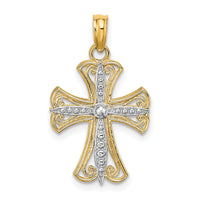 14K W/ Rhodium Textured Cross Charm-K9538