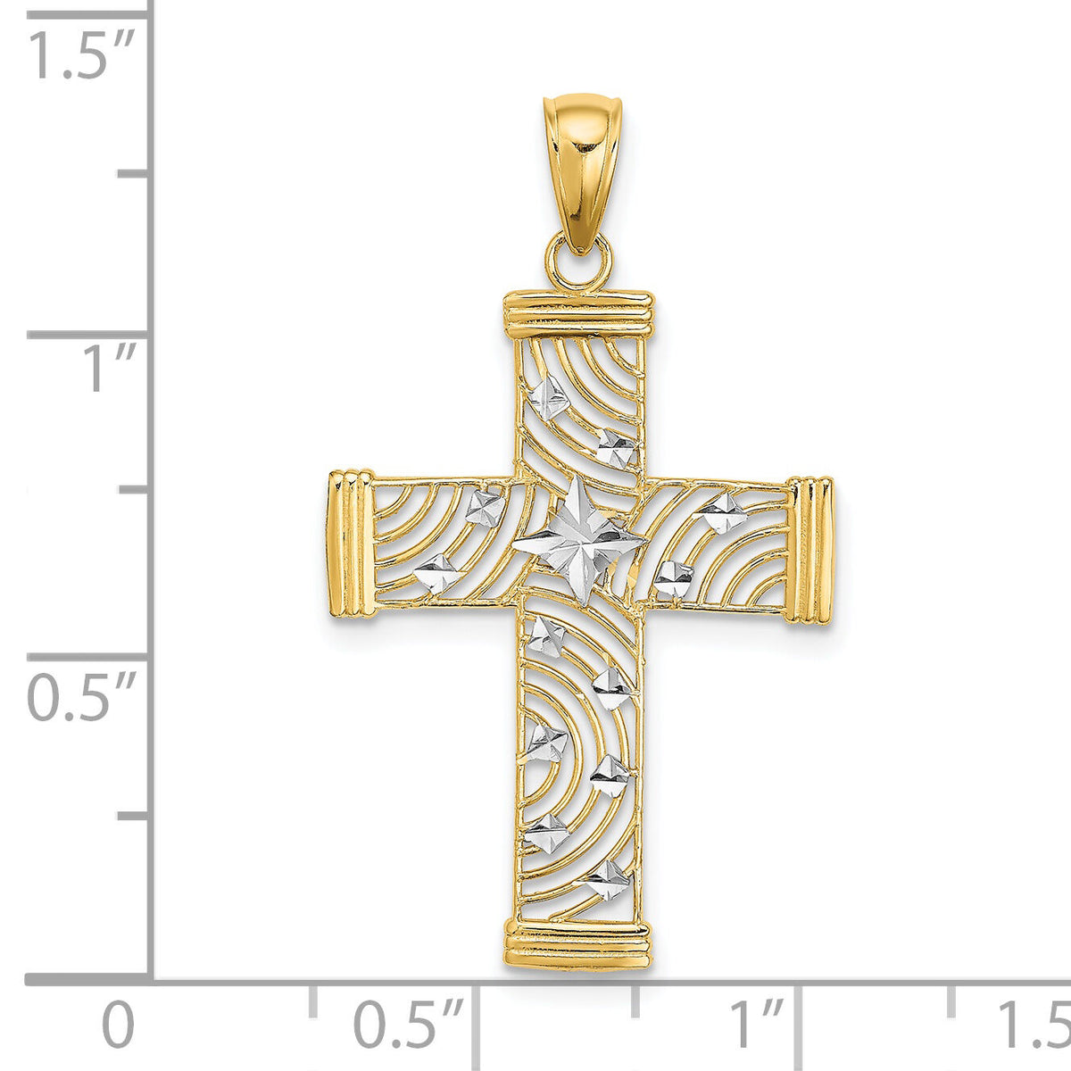 14K W/ Rhodium D/C and Cut-Out Cross Charm-K9540