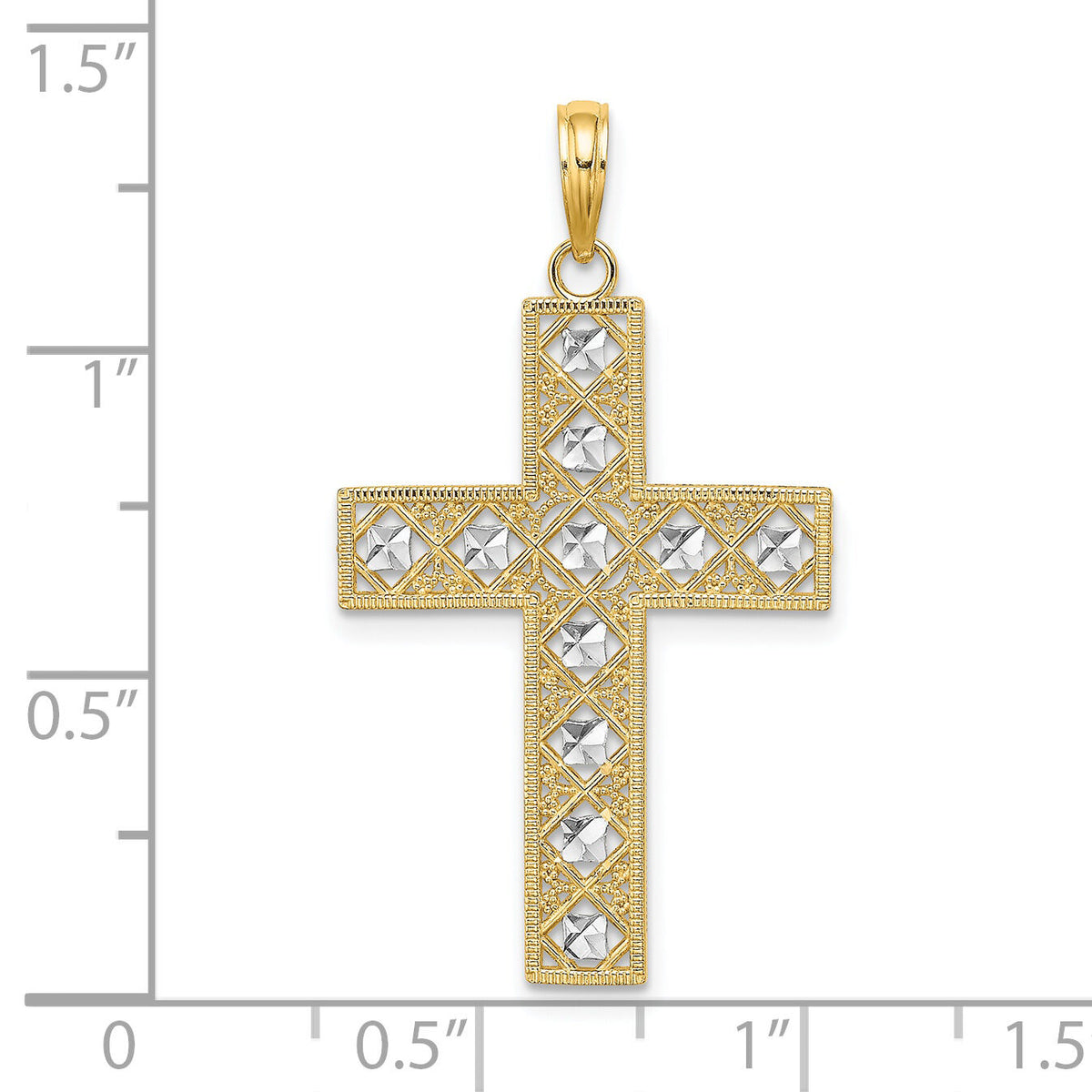 14K W/ Rhodium D/C and Cut-Out Cross Charm-K9542