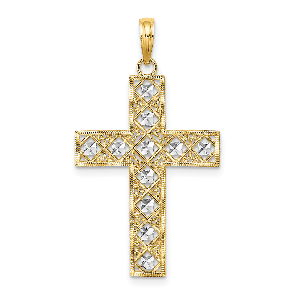 14K W/ Rhodium D/C and Cut-Out Cross Charm-K9542