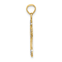 14K W/ Rhodium and D/C Fleur-De-Lis Cross Charm-K9544