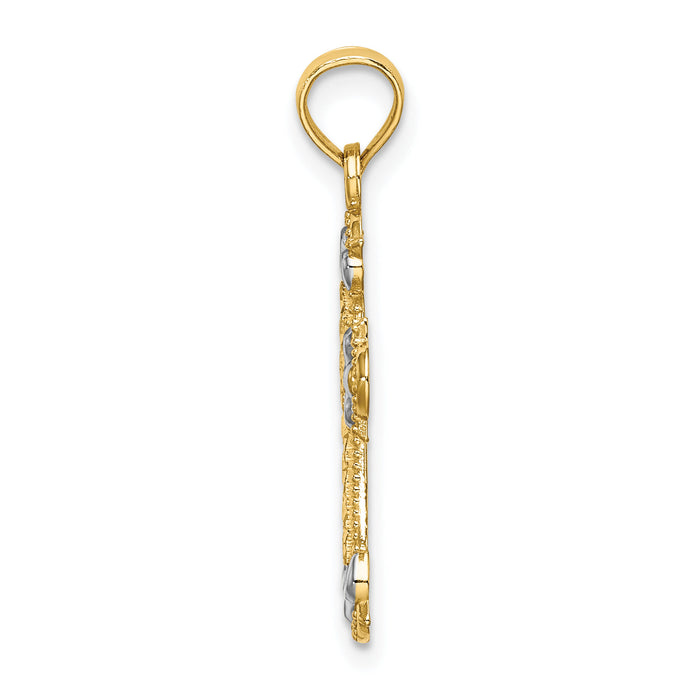 14K W/ Rhodium and D/C Fleur-De-Lis Cross Charm-K9544