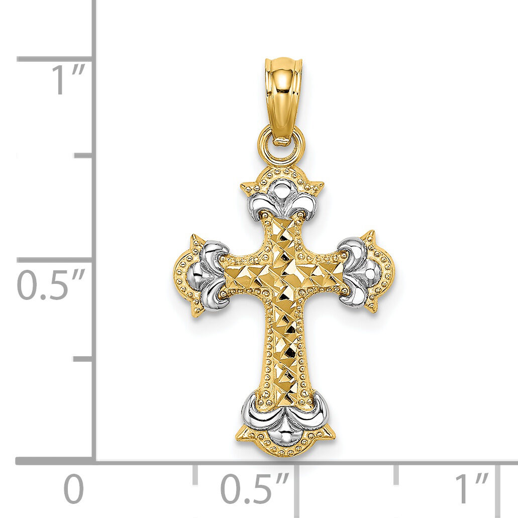 14K W/ Rhodium and D/C Fleur-De-Lis Cross Charm-K9544