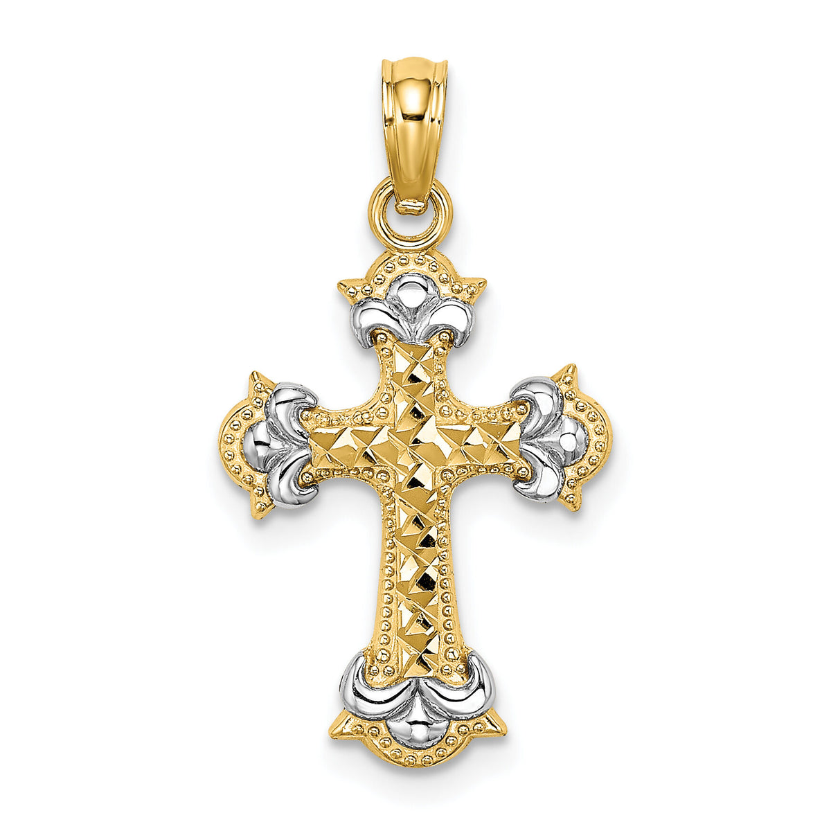 14K W/ Rhodium and D/C Fleur-De-Lis Cross Charm-K9544