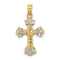 14K W/ Rhodium and D/C Fleur-De-Lis Cross Charm-K9544
