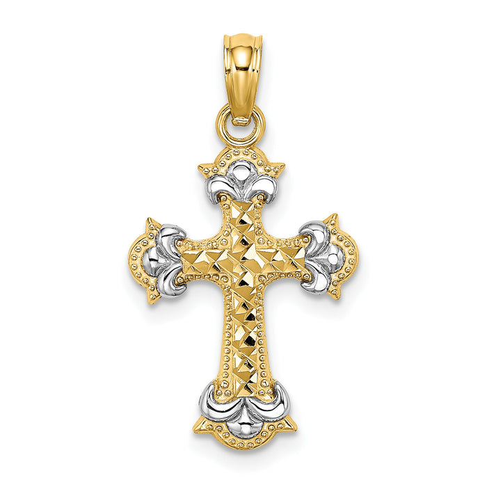 14K W/ Rhodium and D/C Fleur-De-Lis Cross Charm-K9544