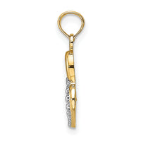 14k w/ Rhodium Polished and Textured Intertwined Hearts Charm-K9546