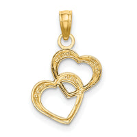 14k w/ Rhodium Polished and Textured Intertwined Hearts Charm-K9546